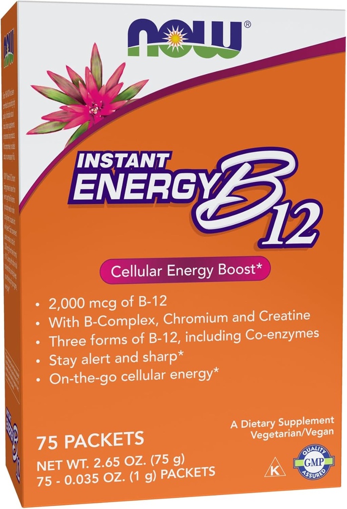 NOW Συμπληρώματα, Instant Energy B-12 (2.000 mcg B-12 ανά πακέτο), Cellular Energy Boost*, 75 πακέτα
