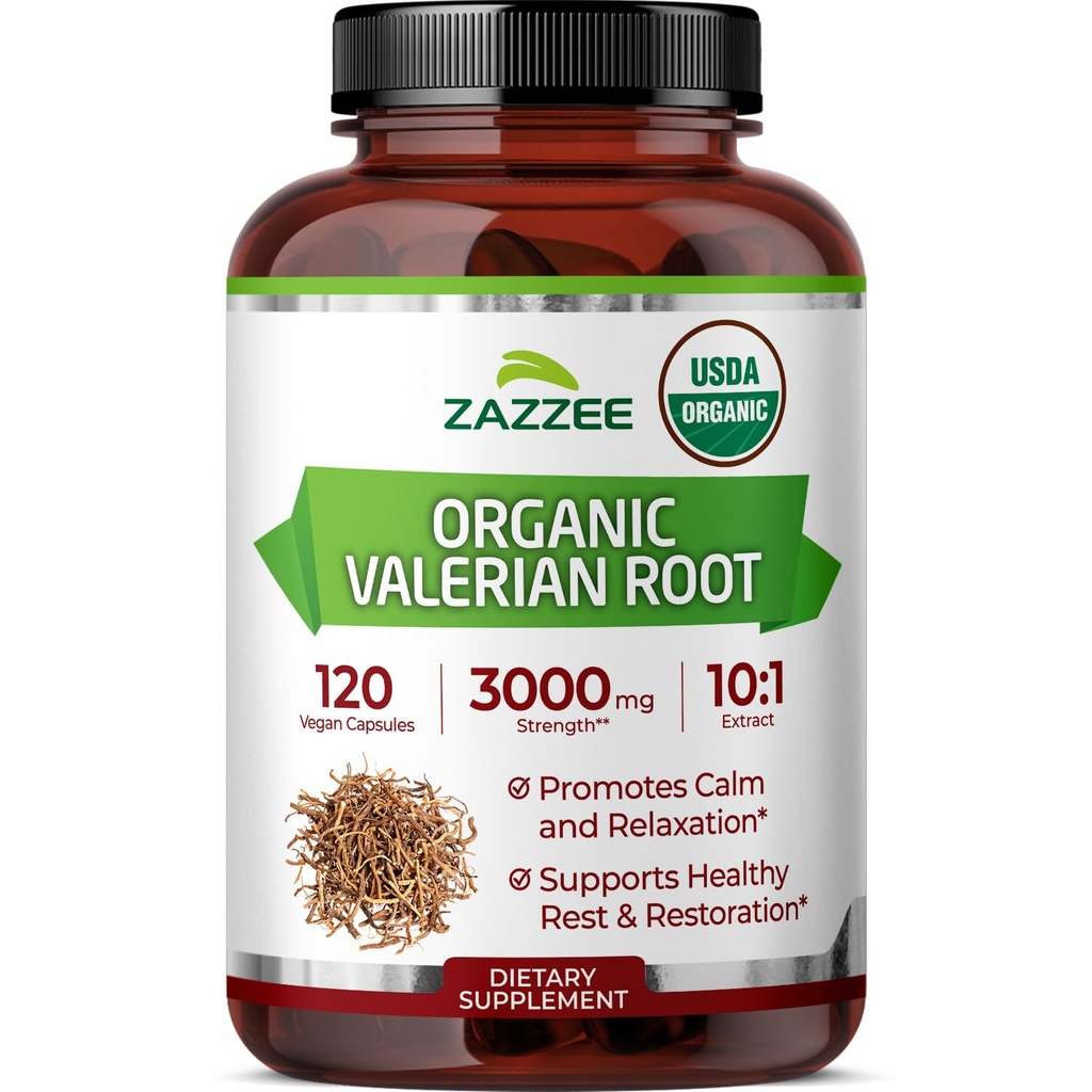 Zazzee USDA Organic Valerian Root 10:1 Extract, 3000 mg Δύναμη, 120 Vegan Κάψουλες, 4 Μήνες Προσφορά, Valeriana officinalis, 10X Ικανότητα, 100% Χορτοφαγική, Όλα-Φυσικά, Μη-ΓΤΟ, Κατασκευασμένο στις ΗΠΑ