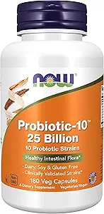NOW Foods, Probiotic-10TM, 25 δισεκατομμύρια, με 10 Probiotic Strains, Γαλακτοκομικά, Σόγια και Γλουτένη, Strain Επαληθευμένο, 180 κάψουλες