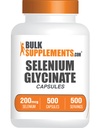 BulkSupplements.com Κάψουλες γλυκινικού σεληνίου - Συμπλήρωμα σεληνίου, κάψουλες σεληνίου 200mcg - Ουσιαστικό Ορυκτό Trace, Χωρίς γλουτένη, 1 Κάψουλα ανά Σερβίρισμα, 500 Count (Pack of 1)