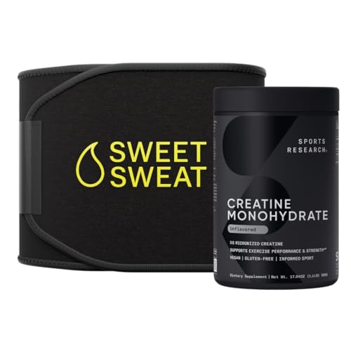 Sports Research Creatine Monohydrate and Sweet Sweat Wist Trimmer - Μαύρο και Κίτρινο (Medium)