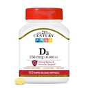 21ος αιώνας Βιταμίνη D3 250 mcg (10.000 IU) Ταχεία απελευθέρωση Softgels, 110 Count