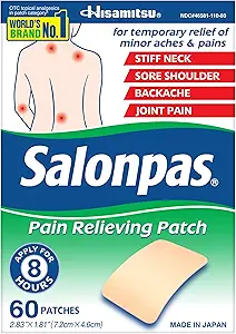 Salonpas Pain Relief Patch for Back, Neck, Shoulder, Konnee Pain and Muscle Sureness - 8 Hour Pain Relief - 60 Count