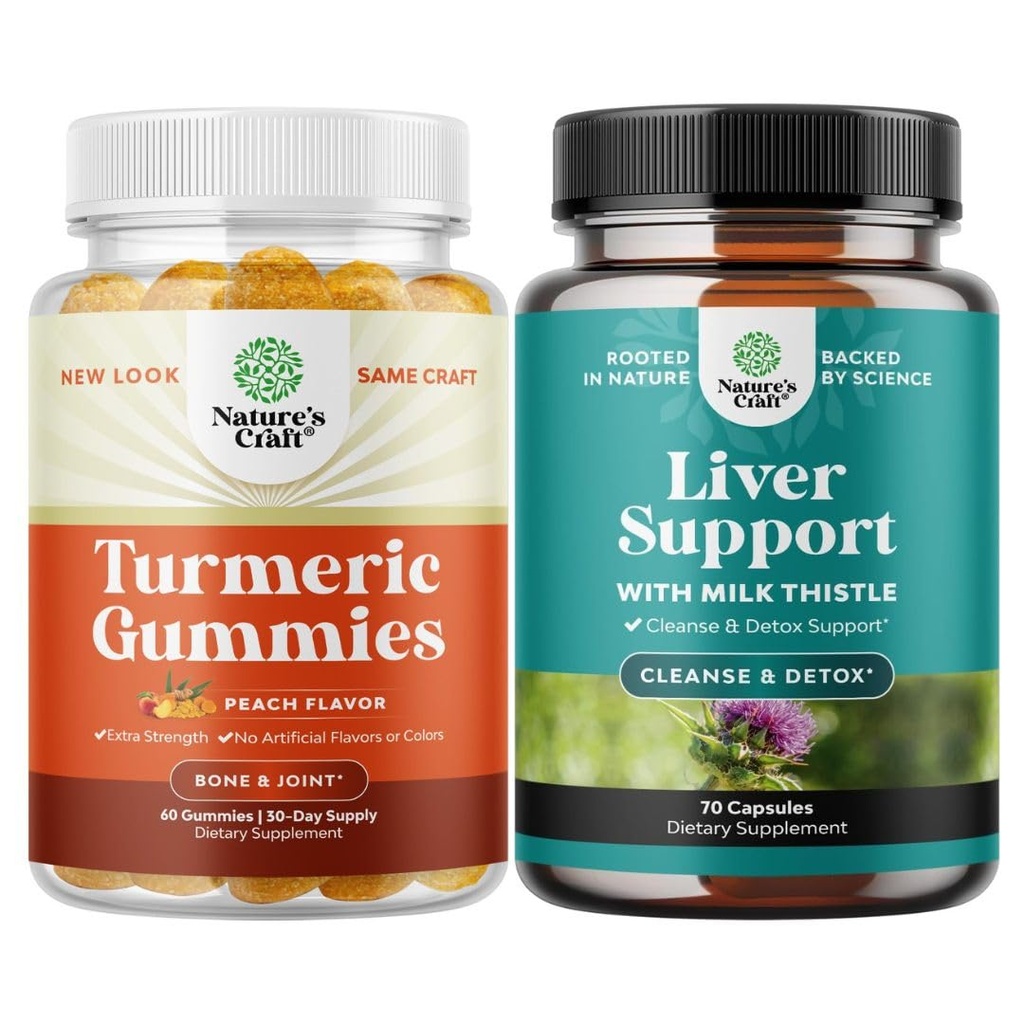 Πακέτο Turmeric Κουρκουμίνη Ανοσολογική υποστήριξη Gummies και Liver Cleanse Detox & Repair Formula - Κοινή υποστήριξη και προηγμένη φροντίδα του δέρματος - με το γάλα Thittle Dandelion Root Turmeric και εκχύλισμα Artichoke