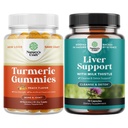 Πακέτο Turmeric Κουρκουμίνη Ανοσολογική υποστήριξη Gummies και Liver Cleanse Detox & Repair Formula - Κοινή υποστήριξη και προηγμένη φροντίδα του δέρματος - με το γάλα Thittle Dandelion Root Turmeric και εκχύλισμα Artichoke