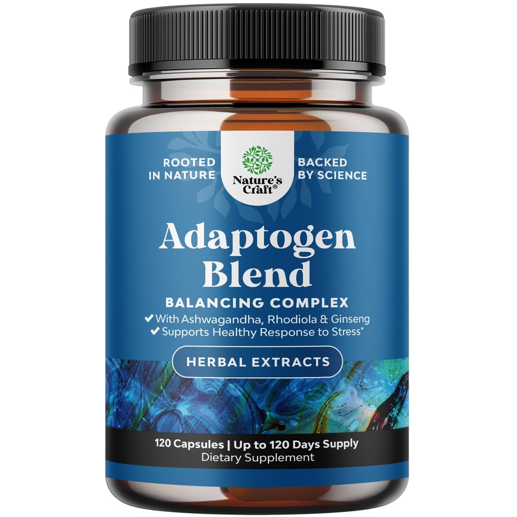 Συμπλήρωμα υποστήριξης βοτάνων Adaptogen Mood - Calming Adaptogens συμπλήρωμα για το άγχος & Cortisol Management με Ashwagandha Rhodiola Rosea & Maca Root - Vegan Non GMO & Daytime Friendly -120ct