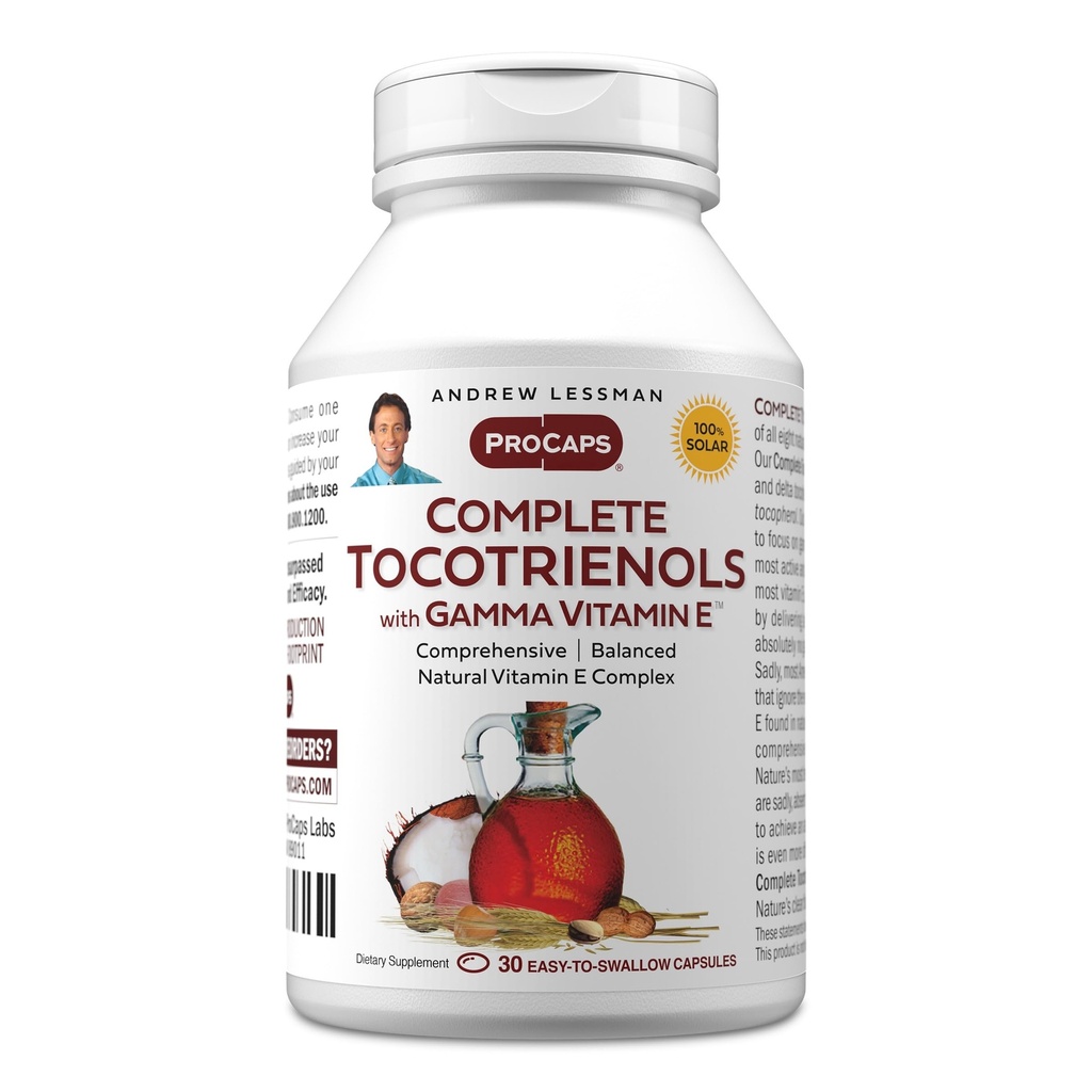 ANDREW LESSMAN Complete Tocotrienols with Gamma Vitamin E 30 Softgels - Οκτώ Μορφές Βιταμίνης Ε (Alpha, Beta, Gamma, Delta Tocopherols και Tocotrienols). Ισχυρό αντιοξειδωτικό. Χωρίς πρόσθετα