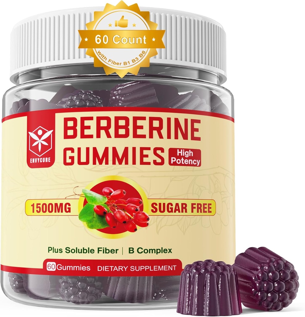 Συμπλήρωμα βερβερίνης 1500mg με διαλυτές ίνες, B1, B3 & B6, χωρίς ζάχαρη βερβερίνη HCL Gummies, υψηλής βιοδιαθεσιμότητας AMPK Activitor για Mętâbõlism Ισορροπημένη, Daily Digestive & Body Mânâgęmęnt, 60 Cts