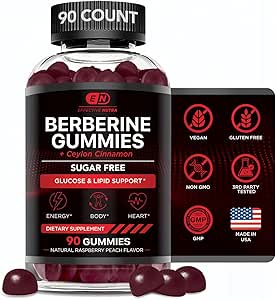 EFFECTIVE NUTRA Berberine Gummies with Ceylon Cinnamon | Sugar-Free Supplement 1200mg for Blood Sugar Support, Heart Health, Energy | 45-Day Supply, Natural Berry Flavor, Made in USA (90 Count)