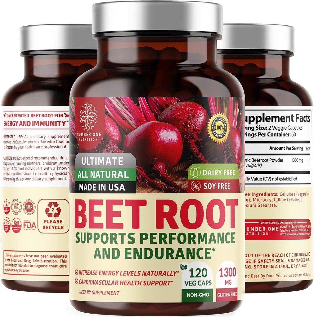 N1N Premium Organic Beet Root Caps 1300mg 120 Veg Caps [Non-GMO & Gluten Free] Όλα τα φυσικά Beet Root Powder για την ενεργειακή υποστήριξη