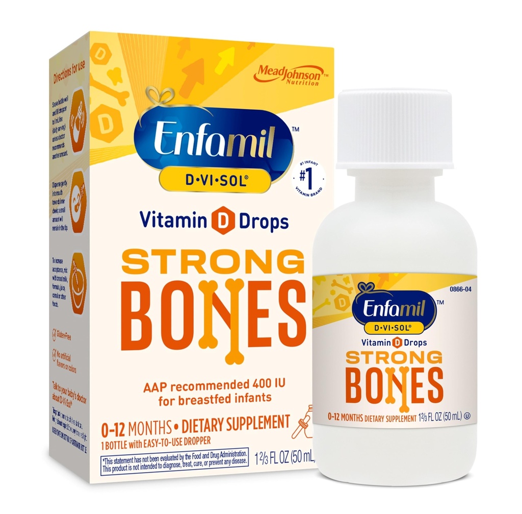 Enfamil Baby Vitamin D-Vi-Sol Υγρή βιταμίνη D σταγόνες, υποστηρίζει ισχυρά δόντια & ανάπτυξη των οστών, 50mL μπουκάλι