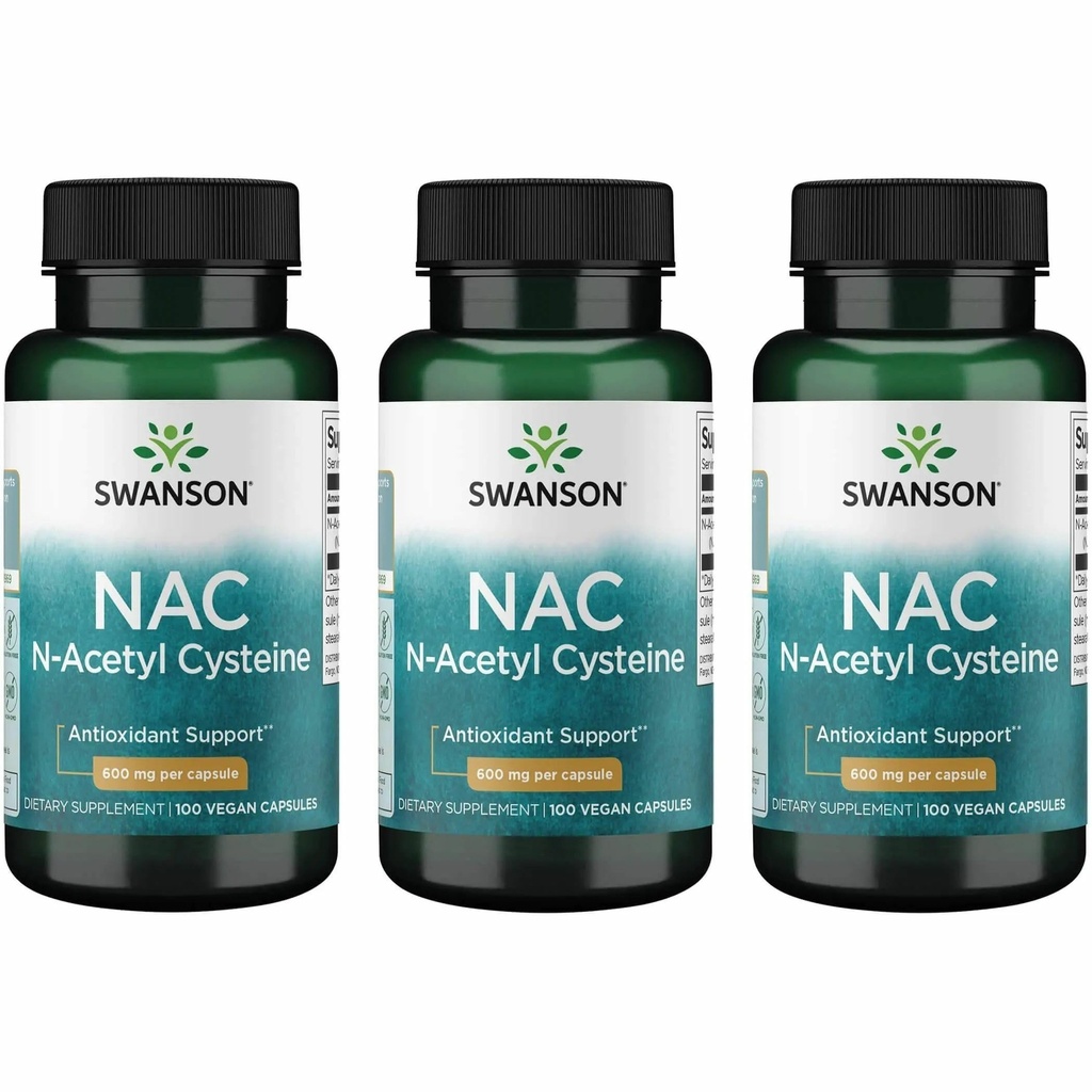 Swanson NAC - N- Acetyl Cysteine - Συμπλήρωμα 600 mg 100 Καψάκια (3 Συσκευασία)
