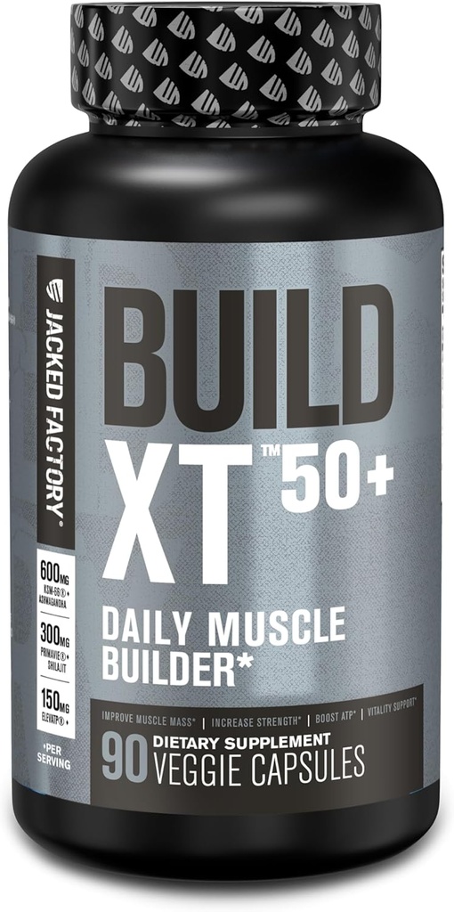 Jacked Factory Build-XT 50+ Daily Muscle Builder - συμπλήρωμα αποκατάστασης μυών & οικοδόμος μυών για άνδρες και γυναίκες με KSM-66 Ashwagandha, Primavie Shilajit, ElevATP, & Astragin - 90 Count