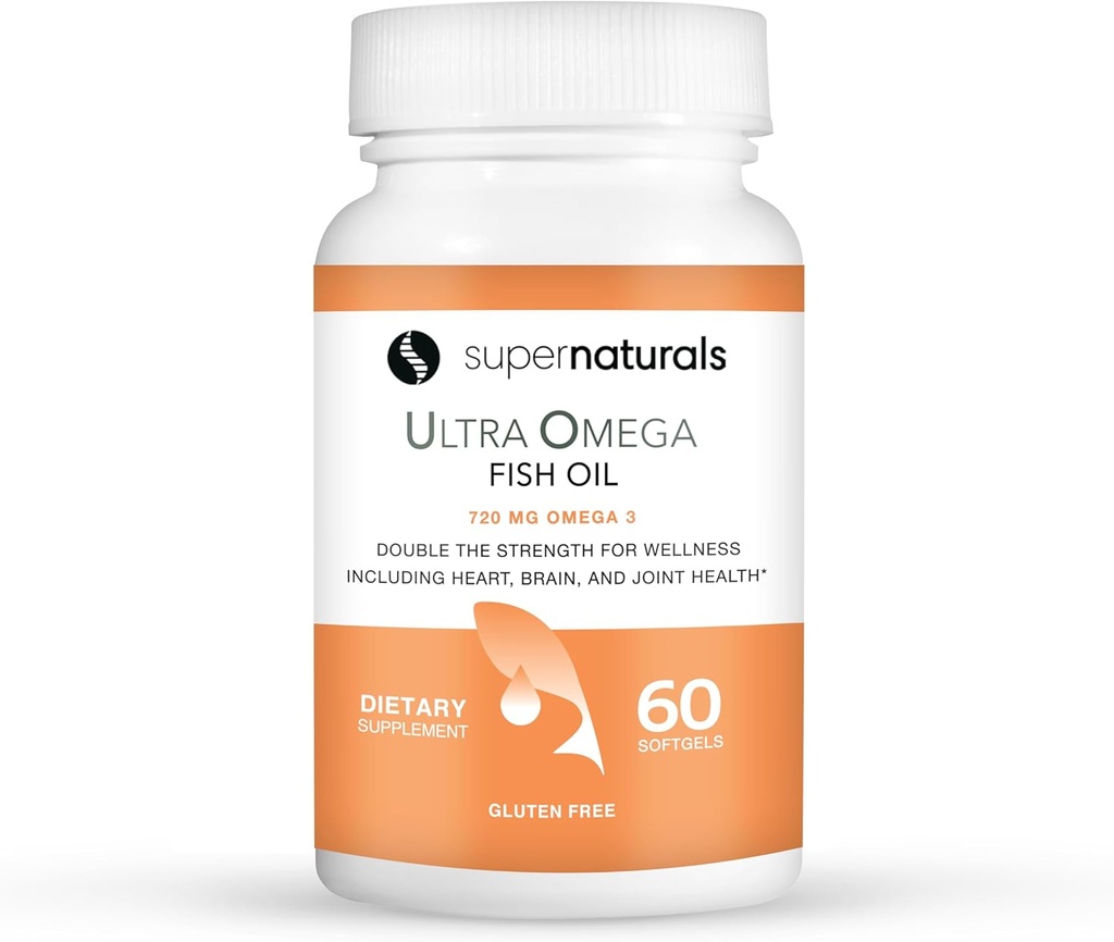 Super Natural Omega Fish Oil - Ωμέγα 3 Λιπαρά-Acids EPA DHA - Υποστηρίζει την αυξημένη λειτουργία του εγκεφάλου, υποστηρίζει το νεύρο και την υγεία των ματιών 1200mg/720 Omega-3-60 κάψουλες