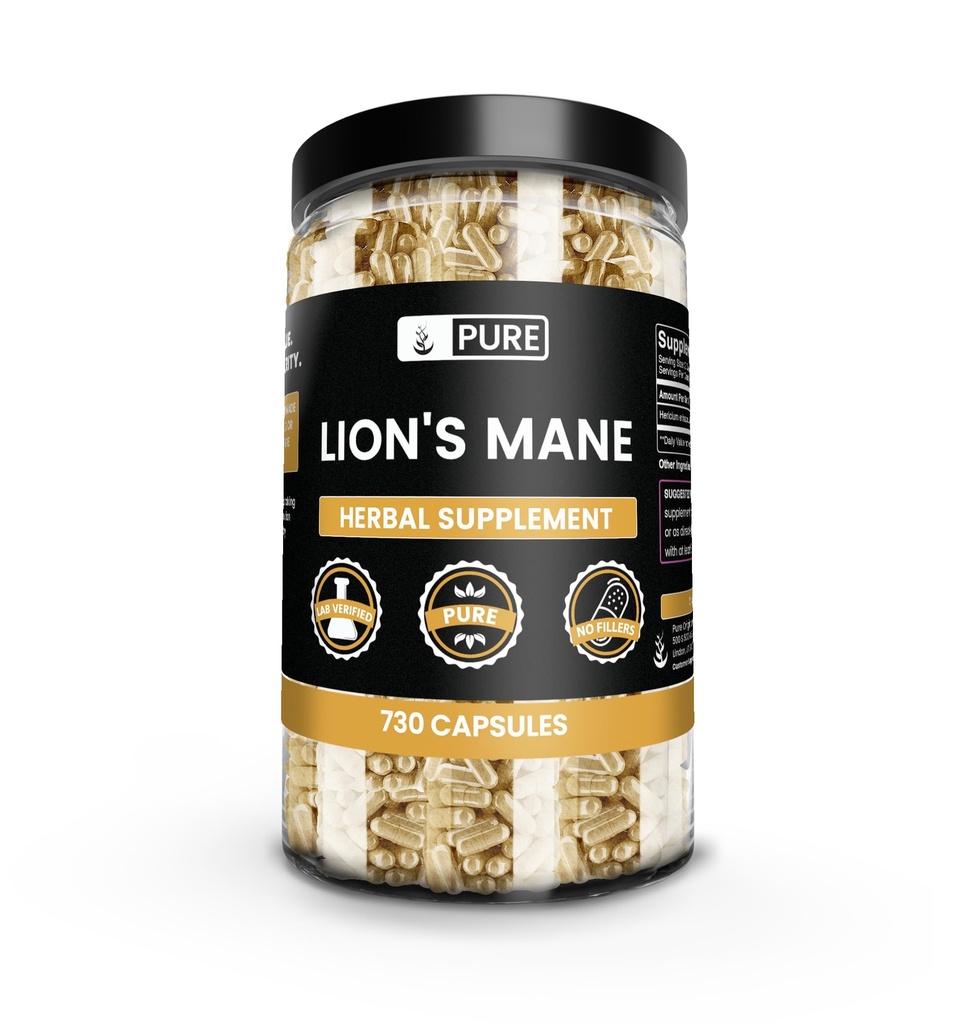 PURE ORIGINAL INGREDIENTS Lion's Mane (730 κάψουλες) Χωρίς Μαγνήσιο ή Γέμισμα ρυζιού, Πάντα καθαρό, Εργαστήριο Επαληθευμένο