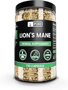PURE ORIGINAL INGREDIENTS Lion's Mane (730 κάψουλες) Χωρίς Μαγνήσιο ή Γέμισμα ρυζιού, Πάντα καθαρό, Εργαστήριο Επαληθευμένο