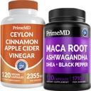 5-σε-1 Ceylon Cinnamon w Apple Cider Vinegar, Turmeric, & Ginseng Root (120ct) & 6-σε-1 Maca Root Ashwagandha w DHEA & Black Pepper Fruit (120ct) Bundle - Ενέργεια, Mood, & ανοσοποιητικό συμπλήρωμα υποστήριξης