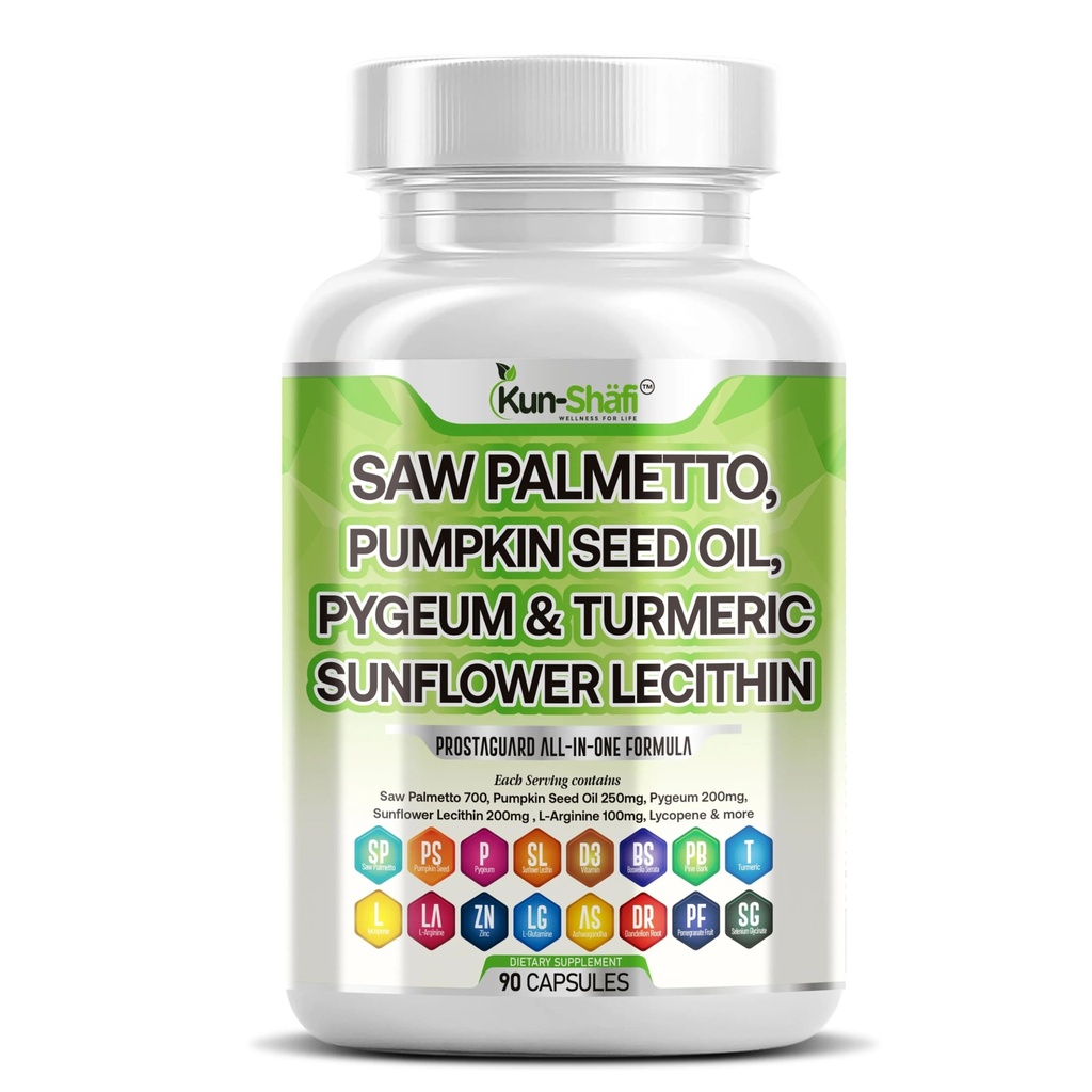 Saw Palmetto with Stinging Nettle, Pygeum, Pumpkin Seed, Sunflower Lecithin, Turmeric & Ashwagandha – Prostate Support for Men with Lycopene & Vitamin D3 – 90 Capsules