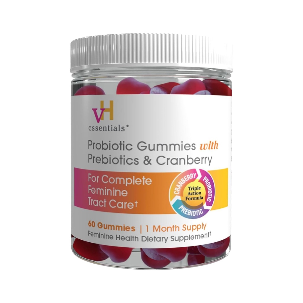 vH απαραίτητα Προβιοτικά Gummies με Πρεβιοτικά & Cranberry, Συμπυκνωμένο εκχύλισμα για την ουρική τραχεία υγεία, Υποστηρίζει Κολπική Μικροχλωρίδα Ισορροπία για μια υγιή Feminine Tract, 60 Count
