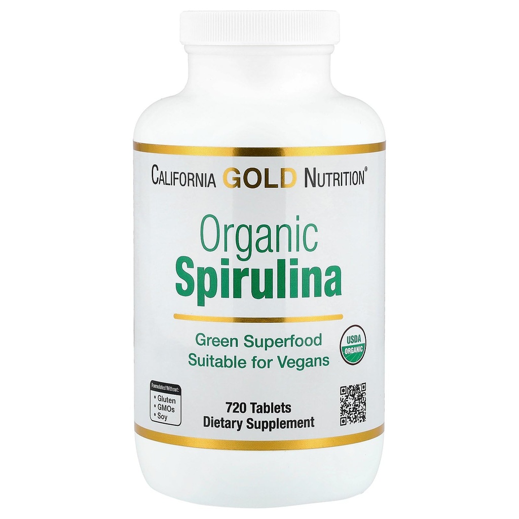 California Gold Nutrition Certified Organic Spirulina, USP Επαληθευμένο, USDA Organic, Non-GMO, 500 mg, 720 χορτοφαγικά δισκία