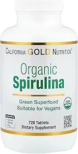 California Gold Nutrition Certified Organic Spirulina, USP Επαληθευμένο, USDA Organic, Non-GMO, 500 mg, 720 χορτοφαγικά δισκία