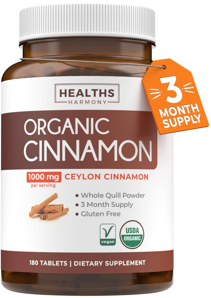 USDA Βιολογικά χάπια κανέλας Ceylon - Υψηλής ισχύος Ceylon Cinnamon συμπλήρωμα με 1000mg ανά υπηρεσία για την πλήρη υποστήριξη αντιοξειδωτικών - Vegan μη GMO cGMP Made & Lab Επαληθευμένο (3 Μήνες προσφοράς)