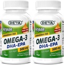 DEVA Vegan Omega-3 DHA-EPA 500MG 2-Pack – Χωρίς καρραγενάνη, μη ιχθυέλαιο που προέρχεται από άλγες, μη ΓΤΟ, 60 ζελατίνη-ελεύθερο Softgels Ea