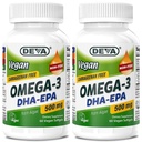 DEVA Vegan Omega-3 DHA-EPA 500MG 2-Pack – Χωρίς καρραγενάνη, μη ιχθυέλαιο που προέρχεται από άλγες, μη ΓΤΟ, 60 ζελατίνη-ελεύθερο Softgels Ea
