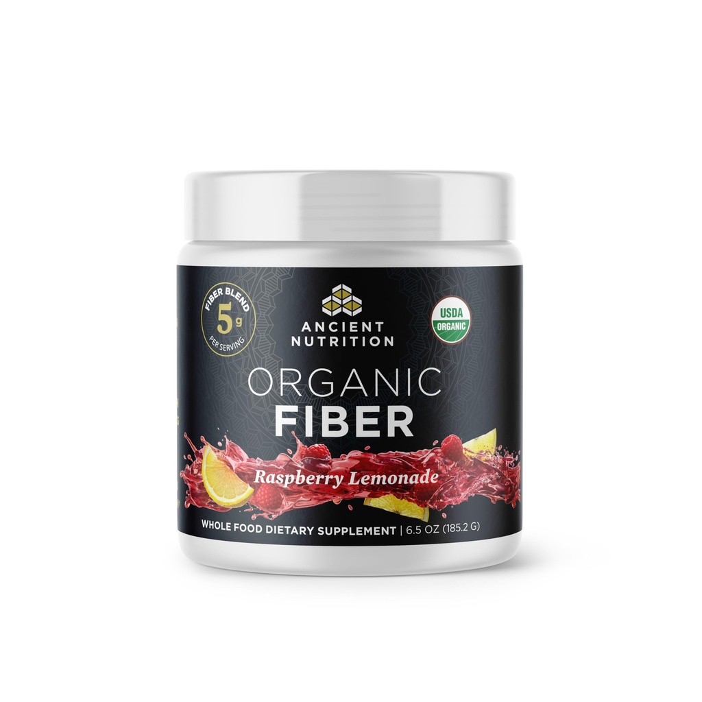 Ancient Nutrition Organic Fiber Powder, Raspberry Lemonade, Soluble Fiber from Acacia & Konjac Root, Υποστηρίζει Digestive Υγεία, μειώνει την αιμορραγία, 6,5 oz