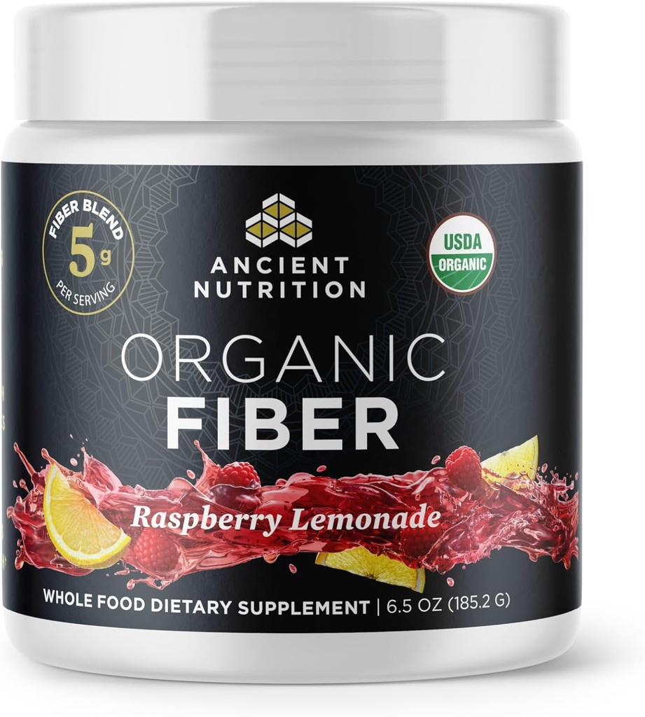 Ancient Nutrition Organic Fiber Powder, Raspberry Lemonade, Soluble Fiber from Acacia & Konjac Root, Υποστηρίζει Digestive Υγεία, μειώνει την αιμορραγία, 6,5 oz