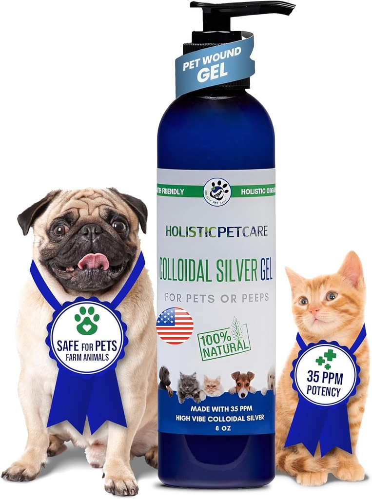HOLISTIC PET CARE Colloidal Silver Gel – Φυσικό θεραπευτικό τζελ για κατοικίδια ζώα, μη ερεθιστική φόρμουλα για ερεθίσματα του δέρματος, μικρές εκδορές, και ξηρότητα, καταπραϋντικό και απαλό, 8 ουγγιές μπουκάλι