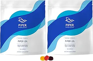 Piper LDL κλινικής αντοχής Υγιεινή Cholesterol Gummies (2280 mg φυτοστερολεστέρες ανά ημέρα): Δύο συσκευασίες κάθε μία με 60 Gummies, Vegan, 30 ημέρες προσφοράς