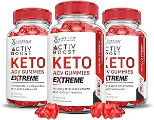 Justified Laboratories (3 Συσκευασία Activboost Keto Acv Gummies Extreme 2000MG Active Boost Formated with Ρόδι χυμού τεύτλων σκόνη B12 Vegan Non GMO 180 Gummys