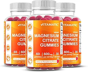 Vitamatic Magnesium Gummies 600mg per Serving – 60 Vegan Gummies – Χαλάρωση, μυών, οστών & ενέργειας Υποστήριξη – 3 Pack