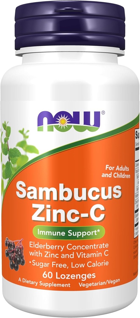 NOW Foods Supplements, Sambucus Zinc-C with Elderberry Concentrate and Vitamin C, 60 Lozenges
