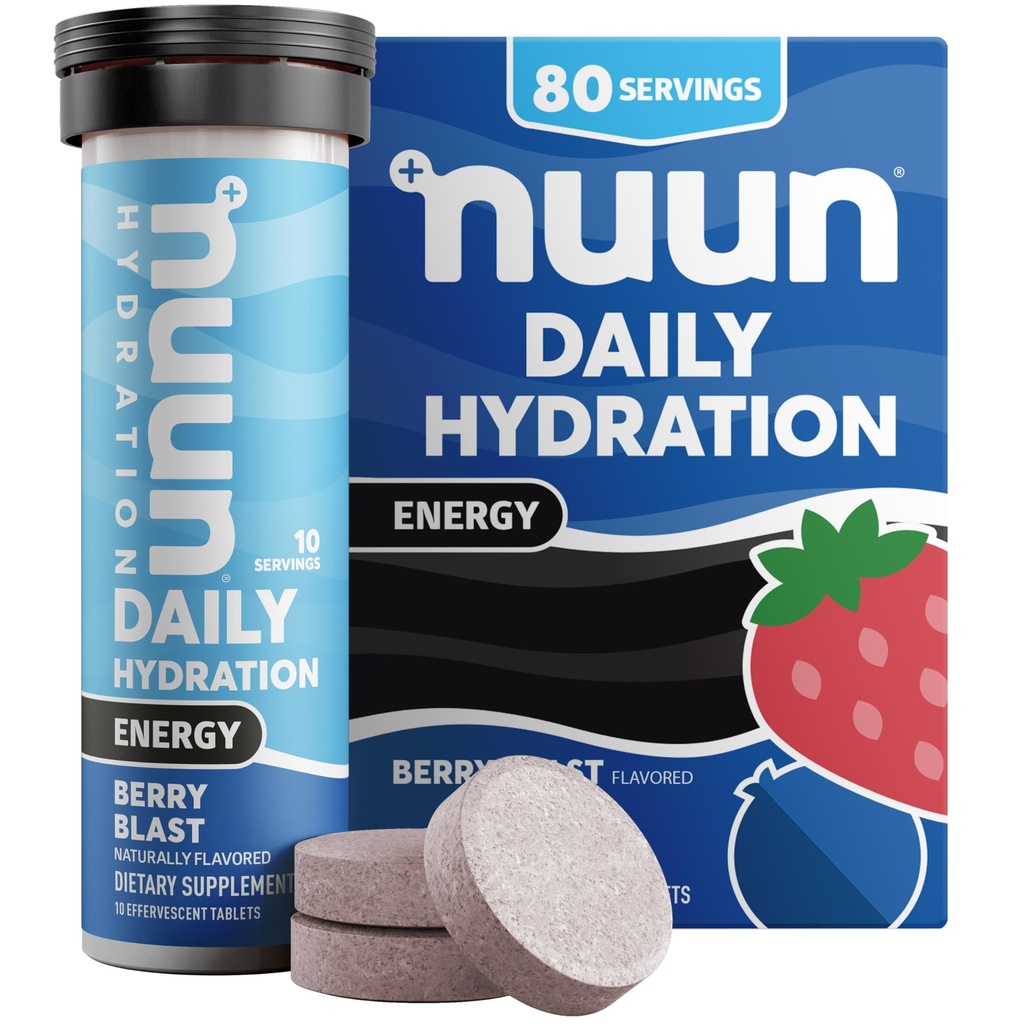 Nuun Energy Electrolyte δισκία με Ginseng, καφεΐνη από εκχύλισμα πράσινου τσαγιού, βιταμίνη B12, B6, B5, Μαγνήσιο & 4 άλλα ηλεκτρολύτες, Gluten Free & Vegan, Berry Blast, 8 Pack (80 Servings Σύνολο)