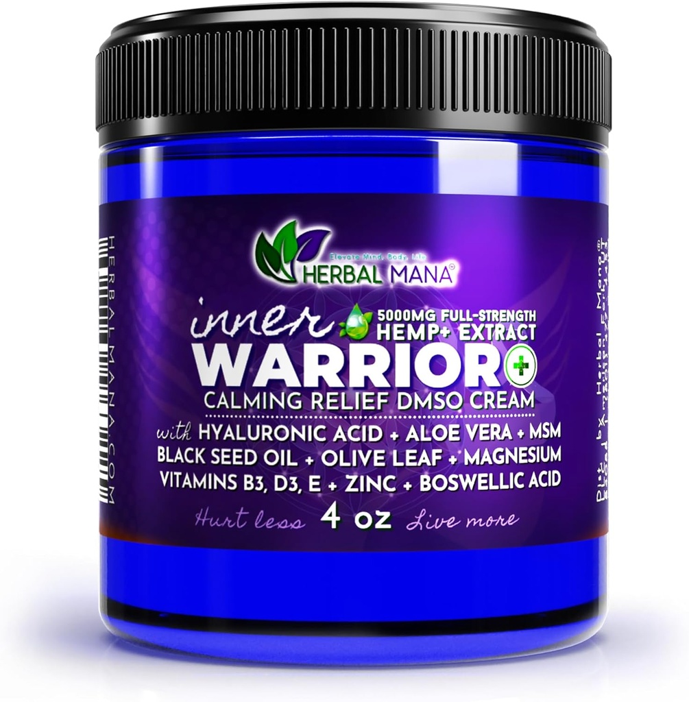 Herbal Mana Εσωτερική Κρέμα Πολεμιστή, 5000mg κάνναβη, 99,9% καθαρό DMSO, Nerve Calming, Μυική Ανακούφιση - Οργανικό Μαγνήσιο, MSM, Λεβάντα & Rose Oil