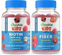 Ζώσιμα παιδιά χωρίς ζάχαρη Biotin + παιδιά Preciotic Fiber, Gummys Bundle - μεγάλη γεύση, συμπλήρωμα βιταμίνης, χωρίς γλουτένη, GMO δωρεάν, μασώμενη κοιλιά