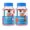 Ζώσιμα παιδιά χωρίς ζάχαρη Biotin + παιδιά Preciotic Fiber, Gummys Bundle - μεγάλη γεύση, συμπλήρωμα βιταμίνης, χωρίς γλουτένη, GMO δωρεάν, μασώμενη κοιλιά