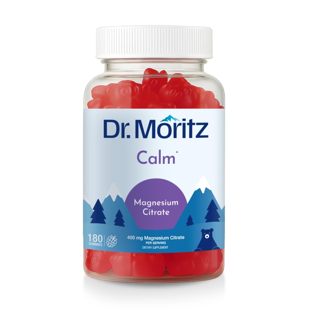 DR. MORITZ Magnesium Citrate Gummies 400 MG Per Serving - 180 Vegan Gummies - Promotes Healthy Relaxation, Muscle, Bone, & Energy Support - Raspberry Flavor, Non-GMO, Gluten Free, Pectin Based