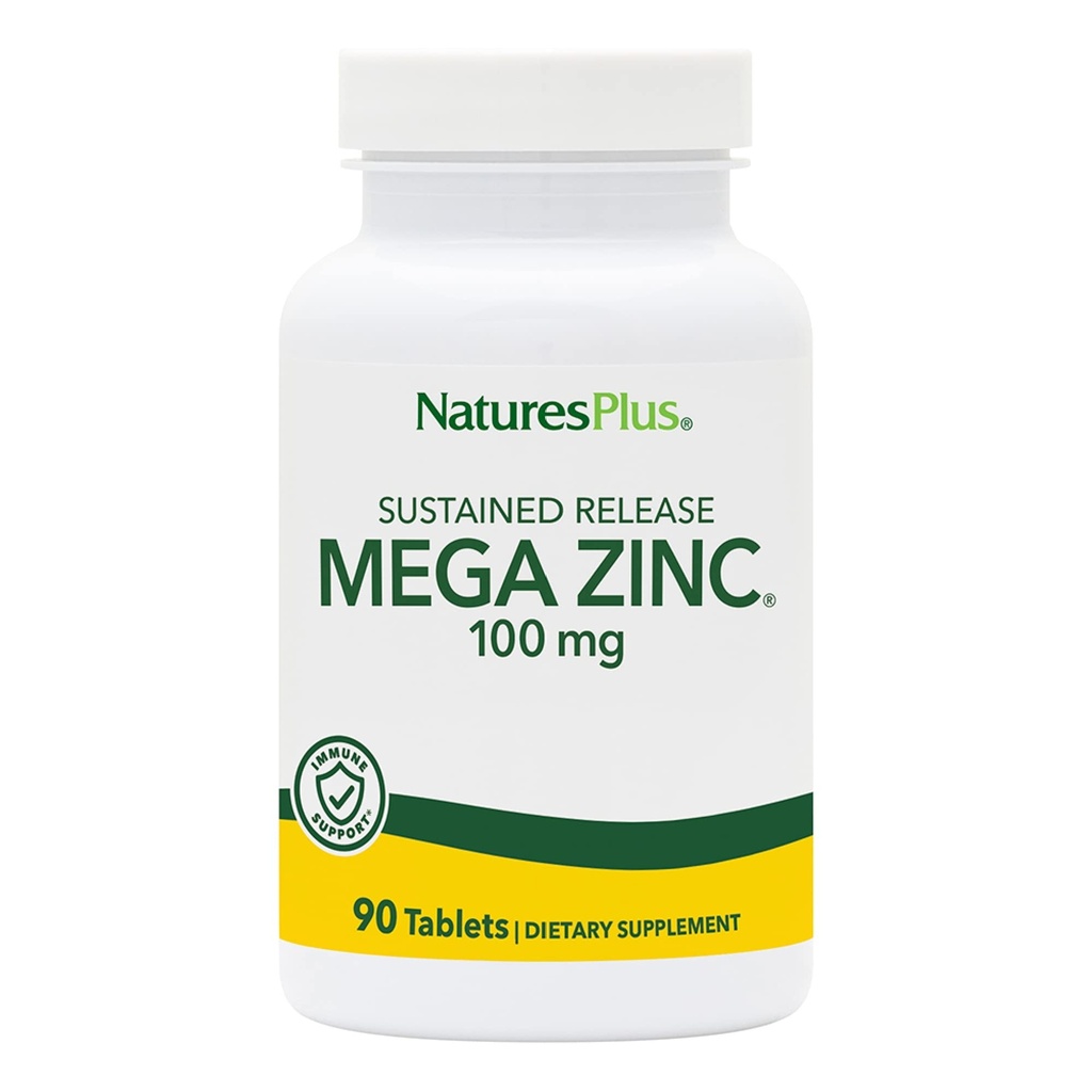 NaturesPlus Mega Zinc 100 mg Παρατεταμένη απελευθέρωση - 90 δισκία - χορτοφαγικά, χωρίς γλουτένη - 90 σερβιρίσματα
