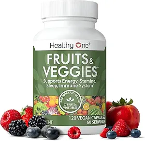 Healthy One Fruits & Veggies - 27 Ισορροπημένα Ολόκληρα Τρόφιμα της Φύσης - Βιταμίνες - Ορυκτά - Αντιοξειδωτικά - Detox - Λαχανικά - Kale - Μπρόκολο - Σπανάκι - Μπιζέλια - Σμέουρα - Πολυβιταμίνη - 60 Σερβιρίσματος