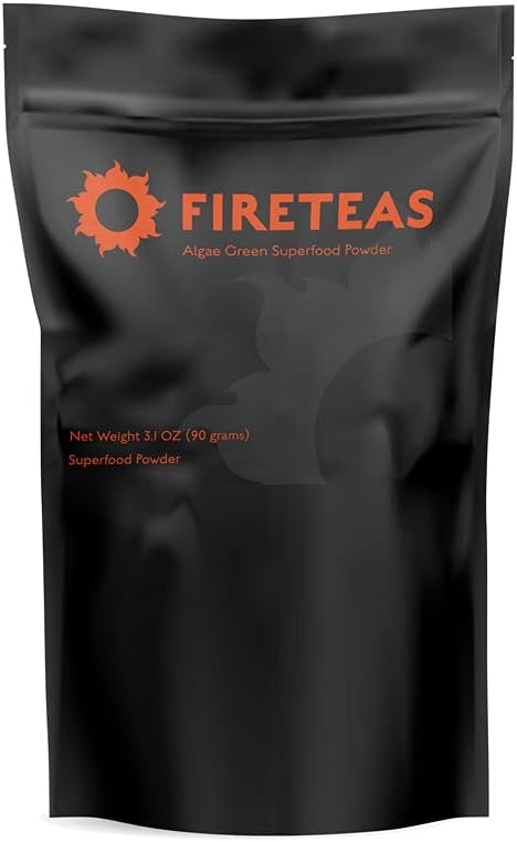 FIRE TEAS Greens Superfood Powder with Seaweed & Chlorella (Cracked Cell) - Βιολογικές Κουρκουμάς, Kelp, Moringa, Stevia, Aloe Vera Extract, Ginger - Smoothies, Yogurt & Milkshakes -