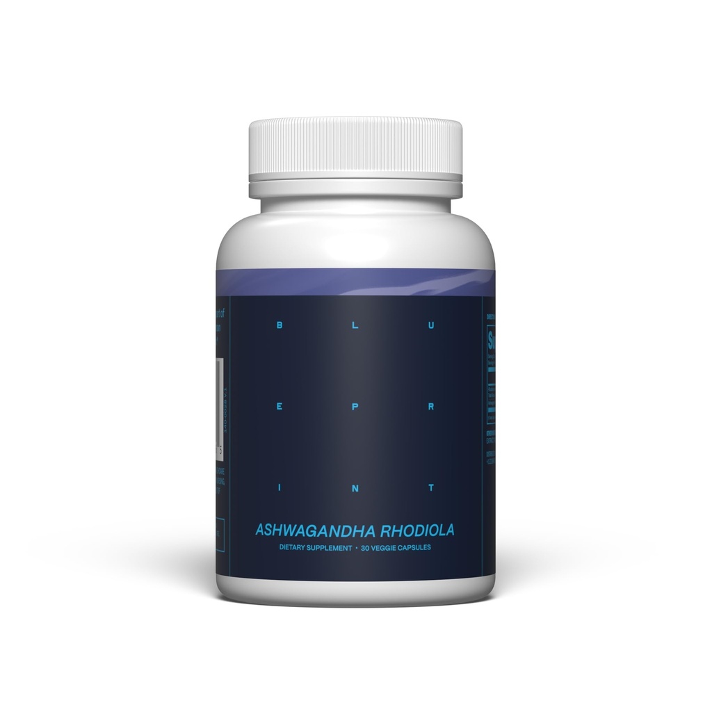 Blueprint Bryan Johnson Ashwagandha & Rhodiola συμπλήρωμα – 120mg Ashwagandha + Rhodiola Root – Καθημερινή Adaptogen Κάψουλες για την υποστήριξη του στρες, Mood Balance, Energy & Focus – 30 Vegan Κάψουλες