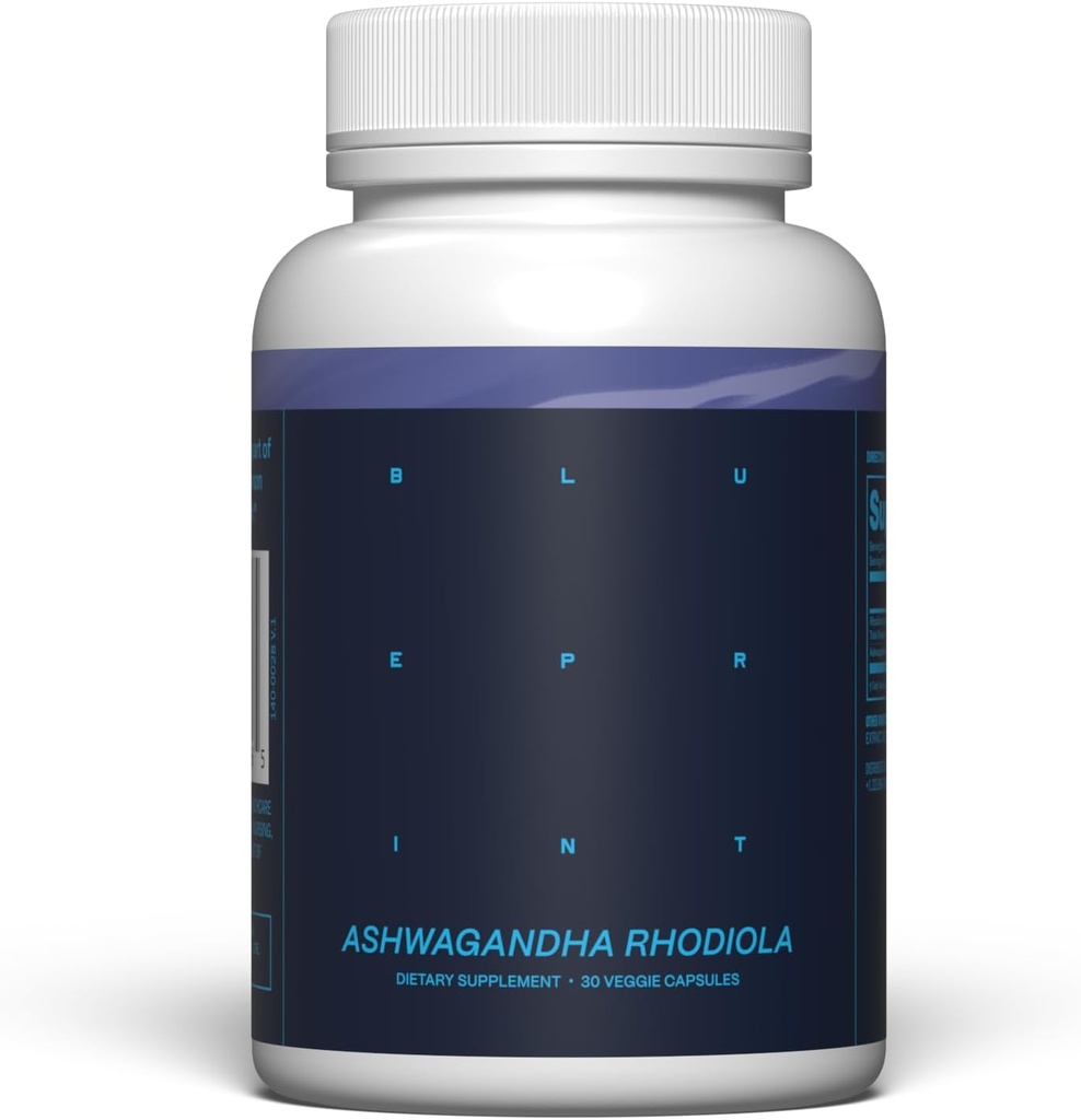 Blueprint Bryan Johnson Ashwagandha & Rhodiola συμπλήρωμα – 120mg Ashwagandha + Rhodiola Root – Καθημερινή Adaptogen Κάψουλες για την υποστήριξη του στρες, Mood Balance, Energy & Focus – 30 Vegan Κάψουλες