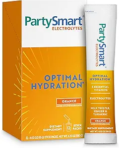 Himalaya PartySmart Πορτοκαλί Ηλεκτρολύτες Powder Packets, 12 Count, Υποστηρίζει την ενυδάτωση, την ενυδάτωση με νάτριο & κάλιο, βιταμίνη C & More, Αντιοξειδωτικό Recovery Recovery Milk Thistle, Ginger & Turmeric