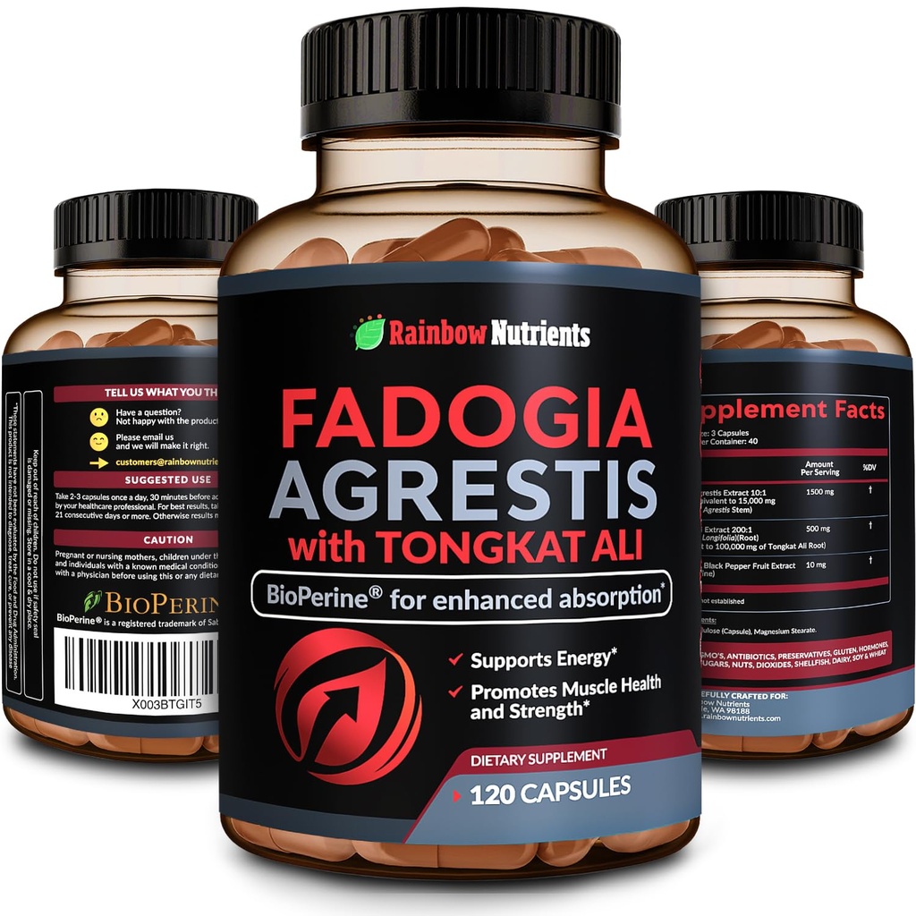 115,000mg Fadogia Agrestis with Tongkat Ali + BioPerine® [Max Absorption] - Υποστηρίζει τη Σταμίνα, τη Δύναμη, την Εστίαση, τη Μυική Υγεία και την Ανάκτηση, Drive & Performance - Non-GMO & Made in USA - 120 V Κάψουλες