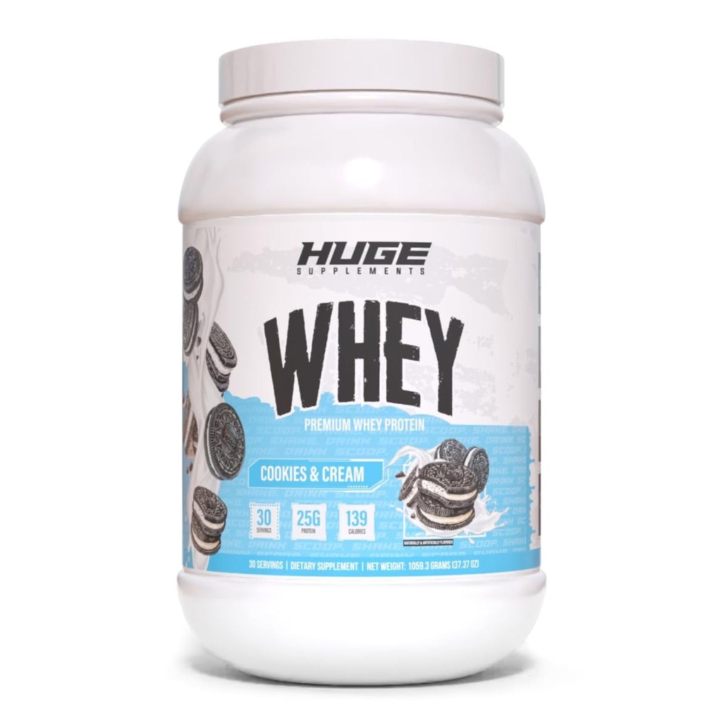 Τεράστιο Whey, σκόνη πρωτεΐνης για μυϊκή αύξηση, 25g πρωτεΐνη, 12g EAAs, υποστηρίζει την ανάπτυξη μυών, την απόδοση και την αποκατάσταση (Cookie & κρέμα, 30 εξυπηρετούν)