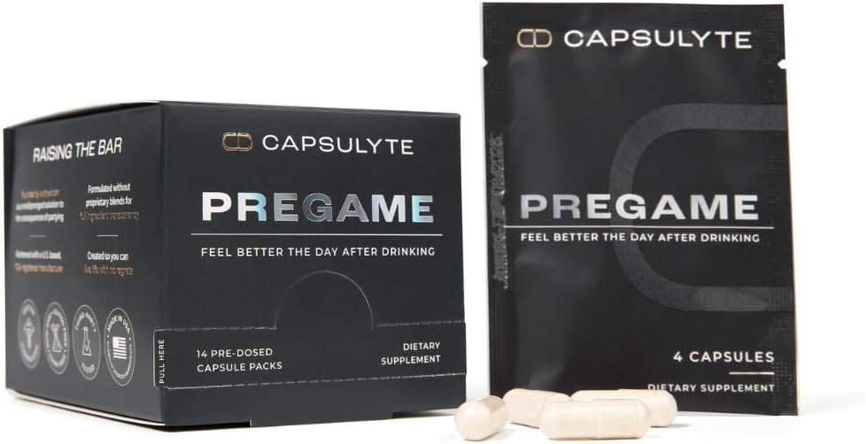 Pregame | Prevent Feeling Awful After Drinking | Alcohol Aid and Liver Health | Doctor Formulated | DHM, N-Acetyl Cysteine NAC, Milk Thistle | Box of 14 Packets (56 Capsules)