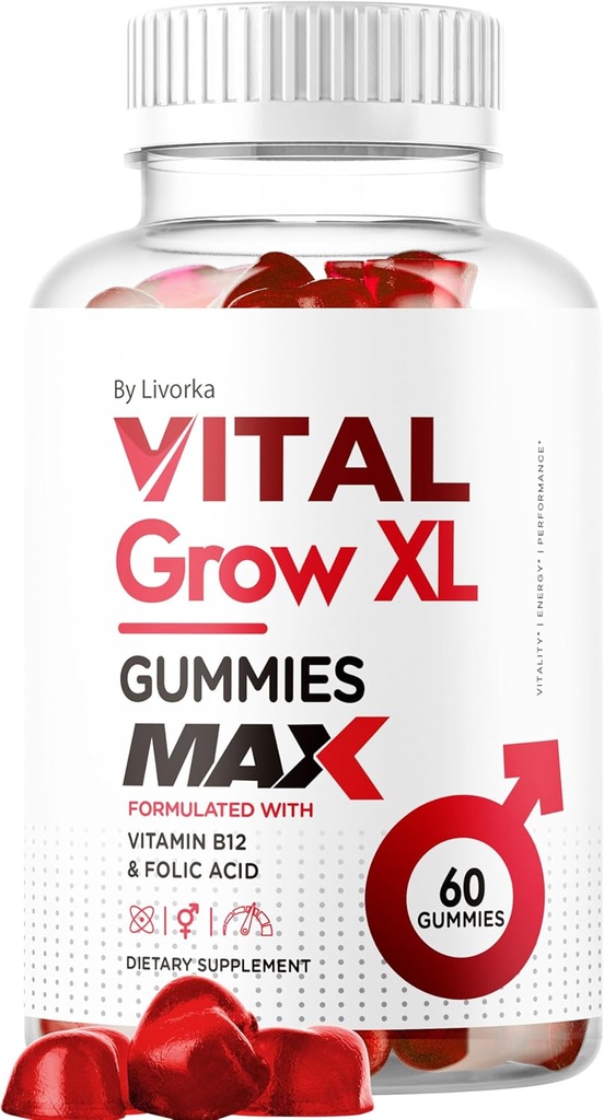 Vital Grow XL Άνδρες Gummies - Ανδρικές Gummies Απόδοση 1050MG Vital GrowXL Blend, Vital Growth Gummy Advanced Formula, 60 Gummies για 1 μήνα